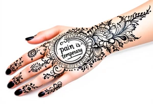 Indian style Henna tattoo for the inner wrist including words pain is temporary. Don’t show the wrist or arm tattoo idea