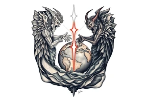 Heaven and hell fighting each other on earth tattoo idea