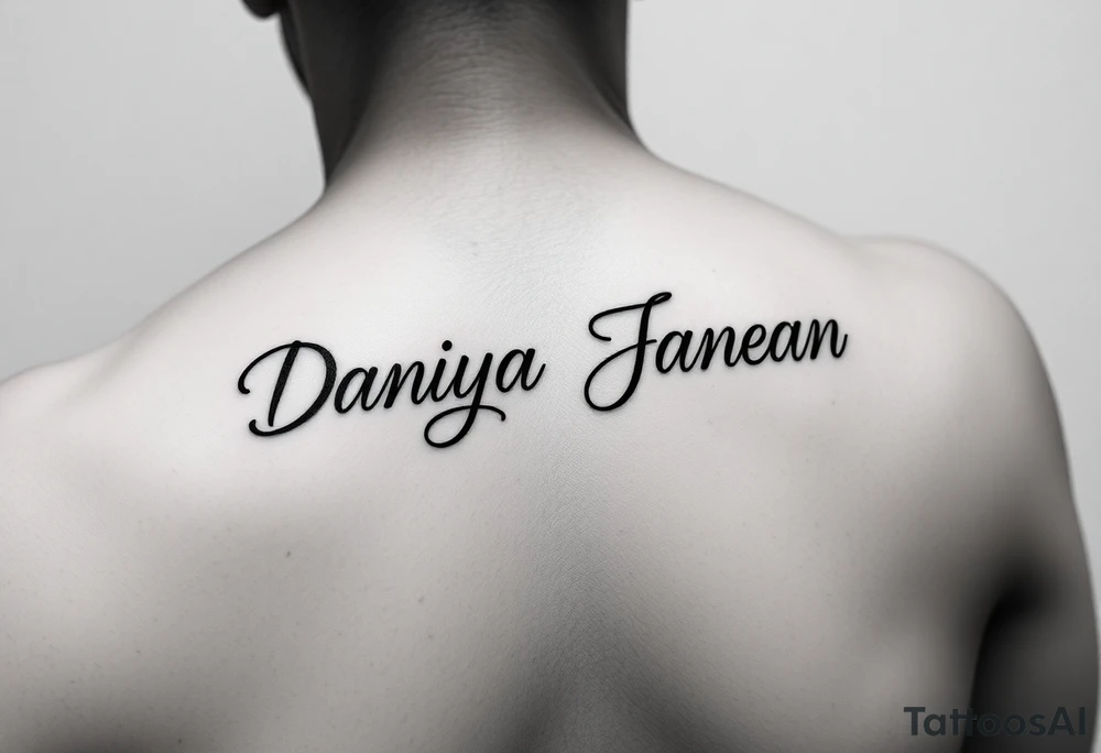 Arm tattoo with the name DANIYA JANEAN in cursive tattoo idea Arm tattoo with the name DANIYA JANEAN in cursive tattoo idea