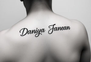 Arm tattoo with the name DANIYA JANEAN in cursive tattoo idea