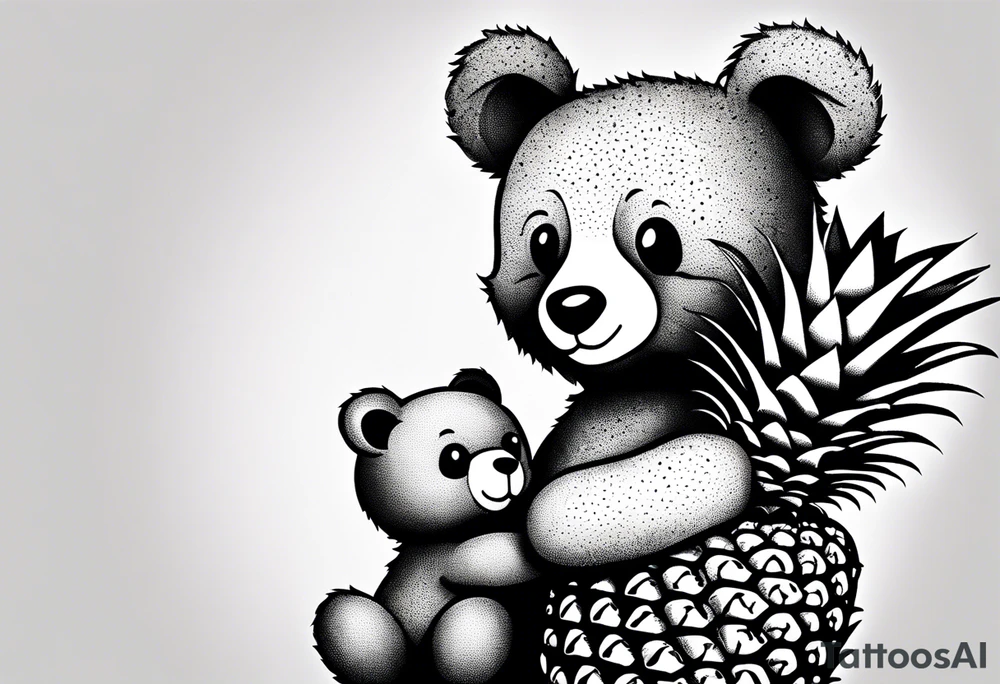 Teddy Bear hugging pineapple tattoo idea