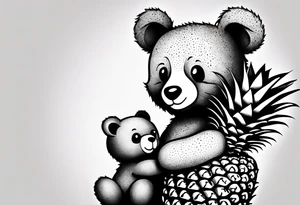 Teddy Bear hugging pineapple tattoo idea