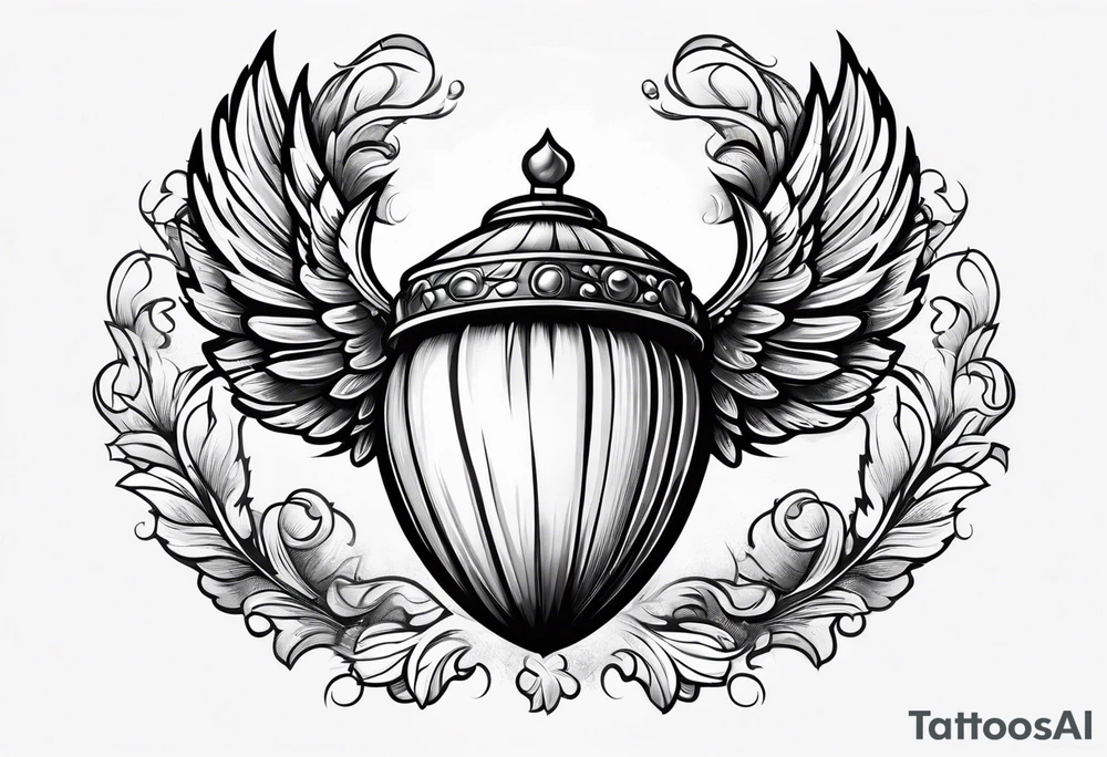 Acorn with angel wings tattoo idea
