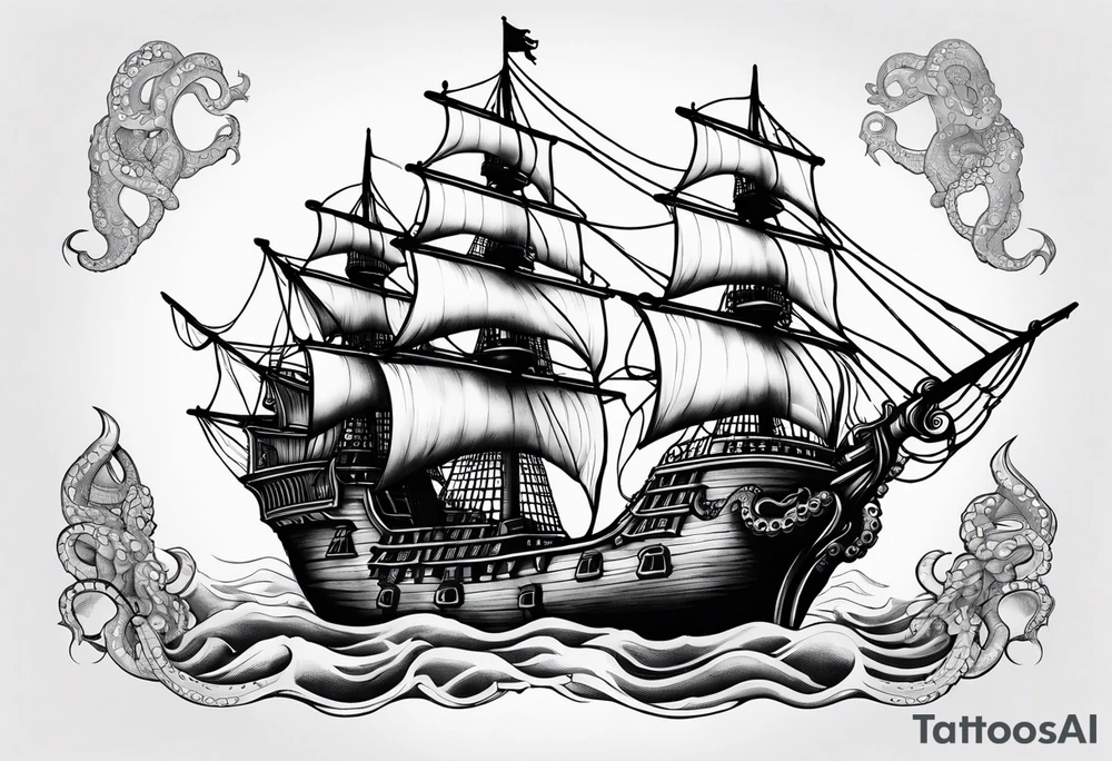 octopus pirate ship tattoo idea