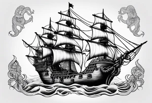 octopus pirate ship tattoo idea