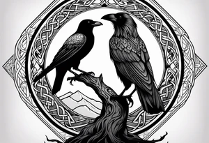 world tree with a raven and knotwork upper arm tattoo tattoo idea