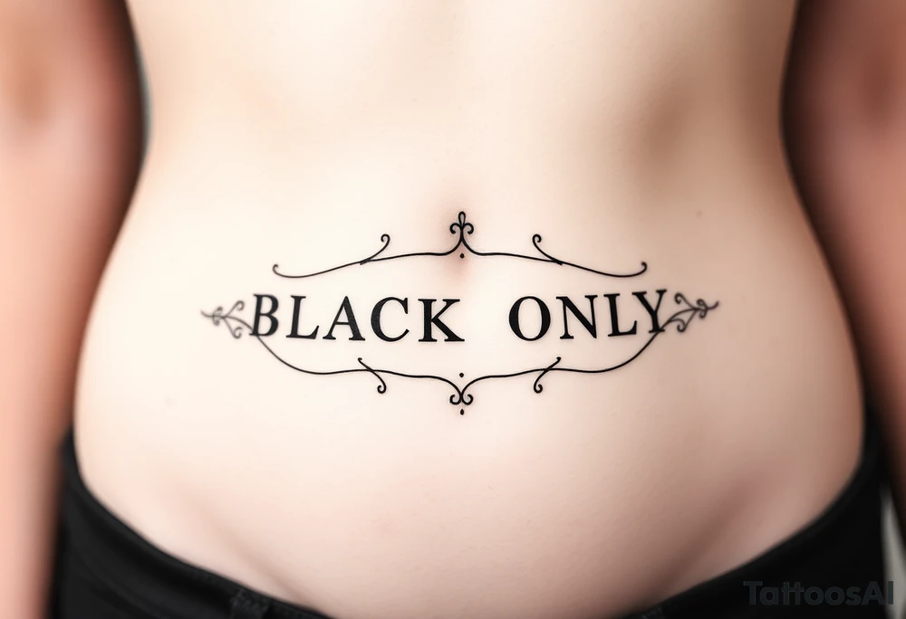 text reading "BLACK ONLY" across a womb tattoo tattoo idea