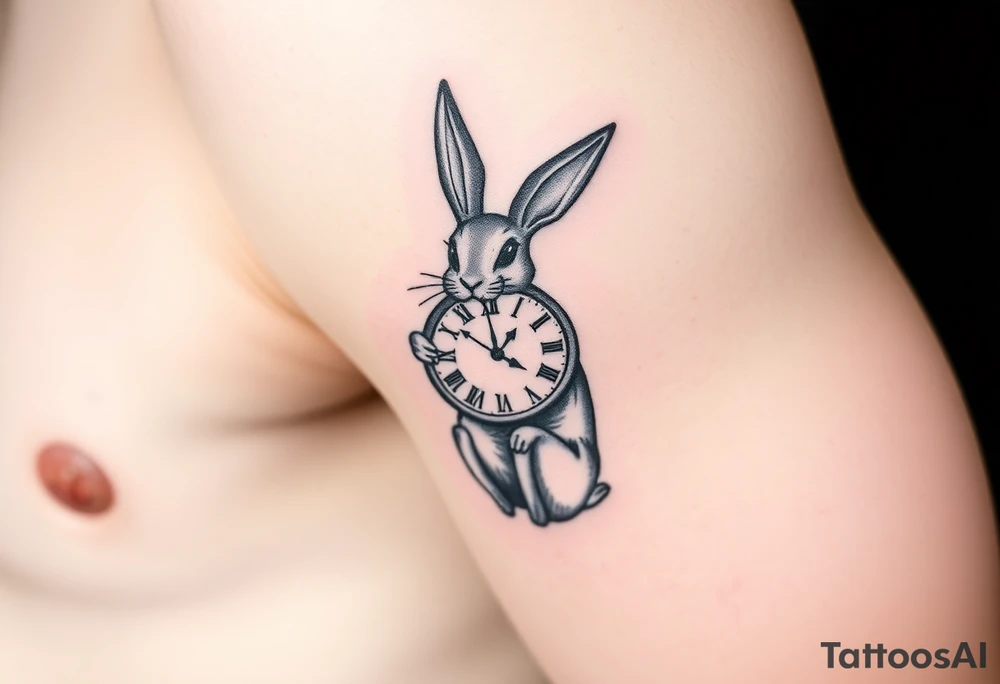 Rabbit holding a Clock tattoo idea