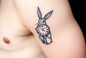 Rabbit holding a Clock tattoo idea