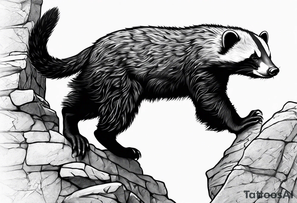 honey badger climbing up wall tattoo idea