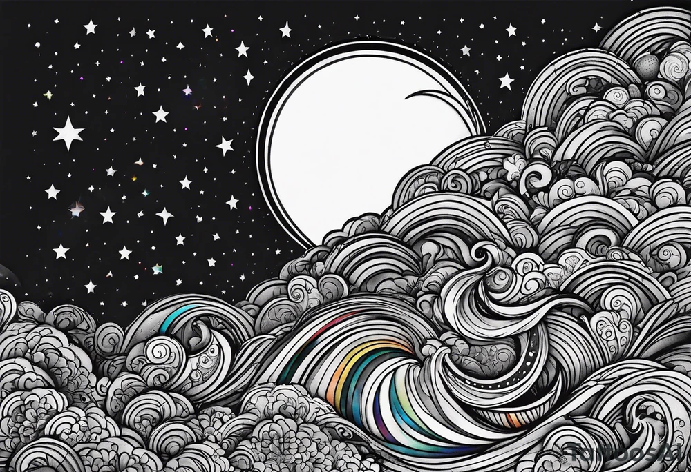 Small crescent moon with a rainbow tattoo idea