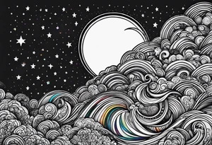 Small crescent moon with a rainbow tattoo idea