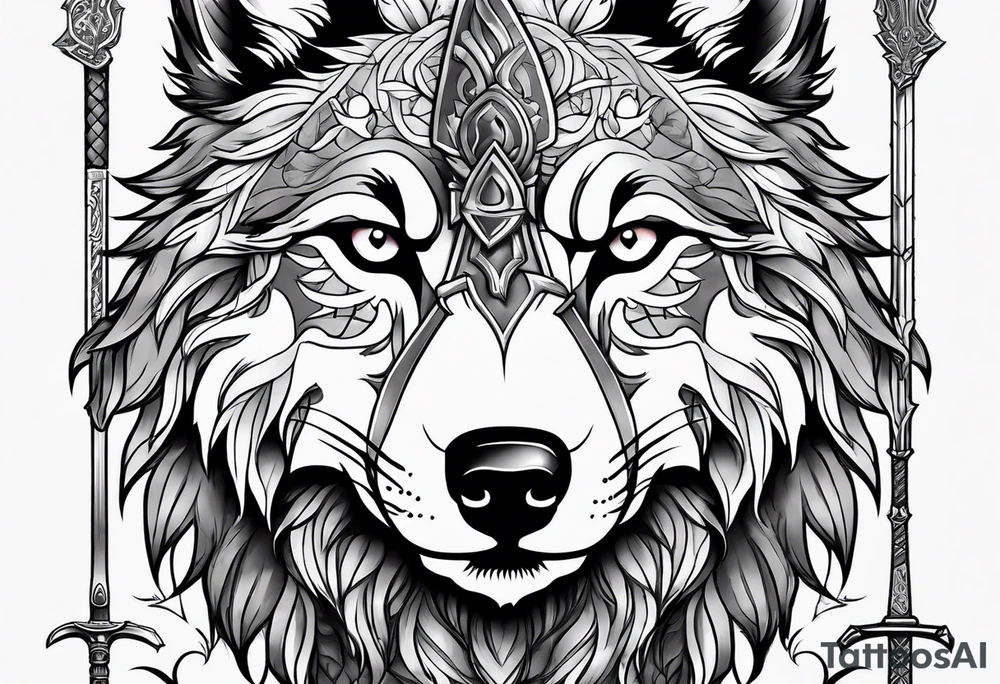 wolf with sword tattoo idea