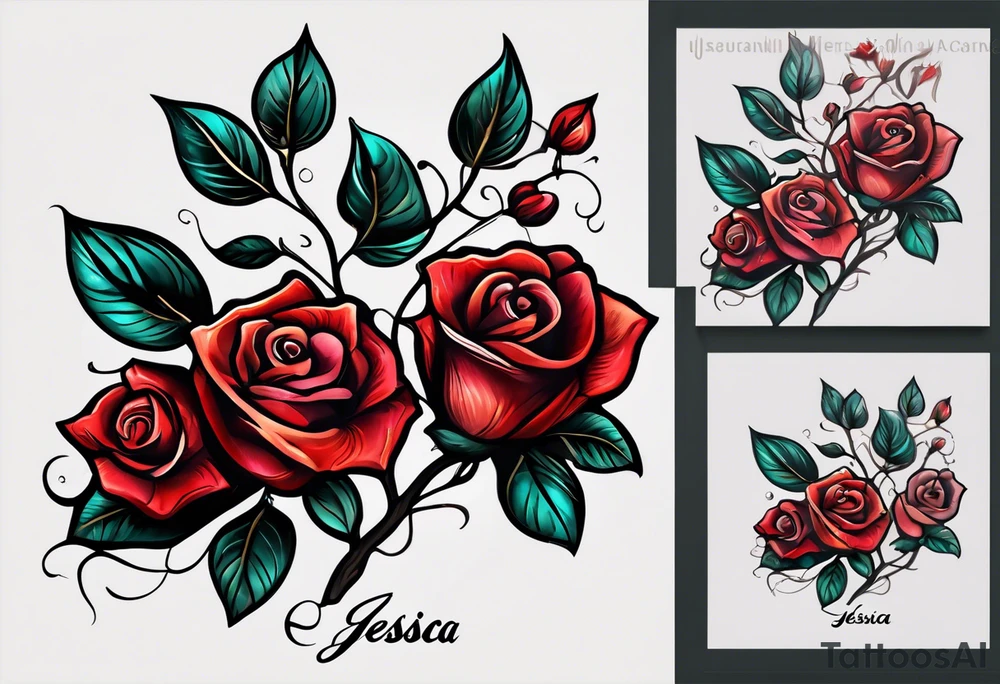 a small rose but instead of the branch put the name "jessica" written in Arabic so that the name is connected to the rose tattoo idea