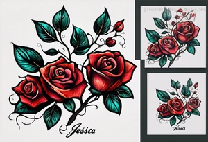 a small rose but instead of the branch put the name "jessica" written in Arabic so that the name is connected to the rose tattoo idea