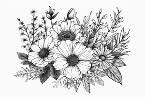saturated mixed wildflower bouquet detailed with color tattoo idea