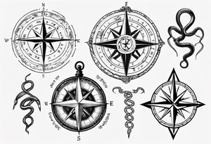 Compass tatoo with snake and gemini tattoo idea