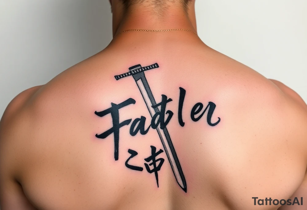 Katana and fabled written in korean tattoo idea