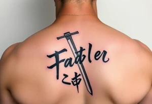 Katana and fabled written in korean tattoo idea