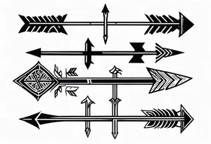 three minimalistic parallel medieval arrows.
two arrows broken tattoo idea