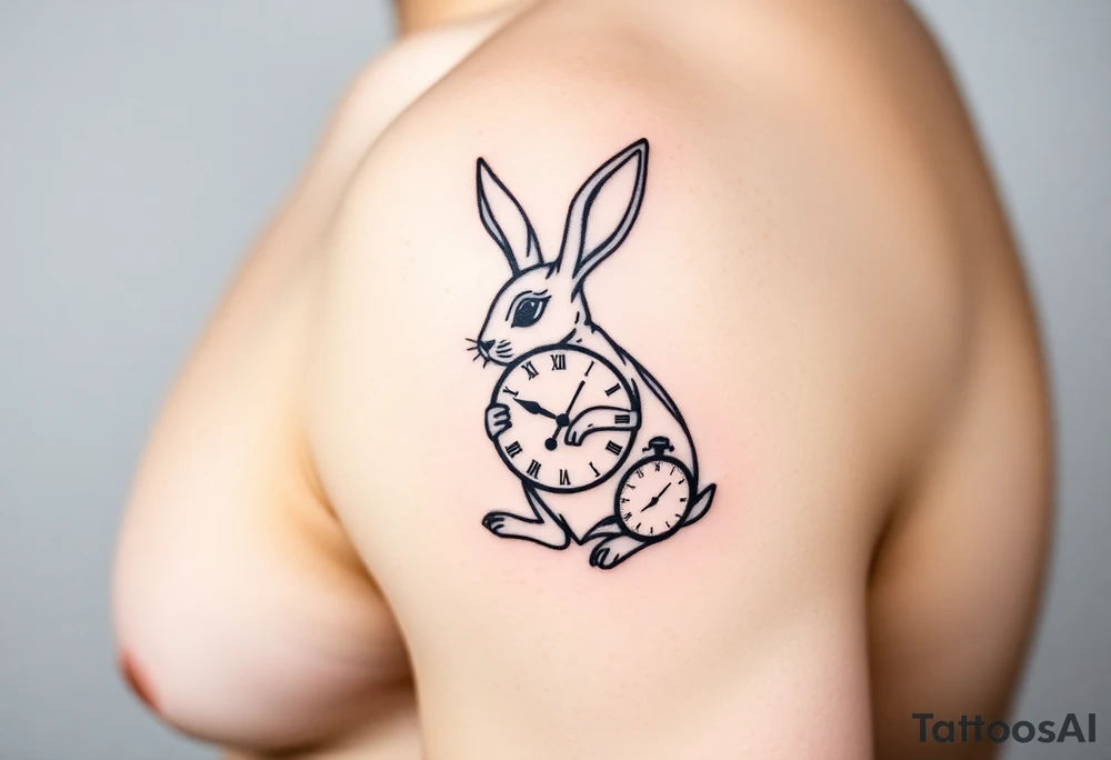 Geometrical rabbit holding a clock tattoo idea