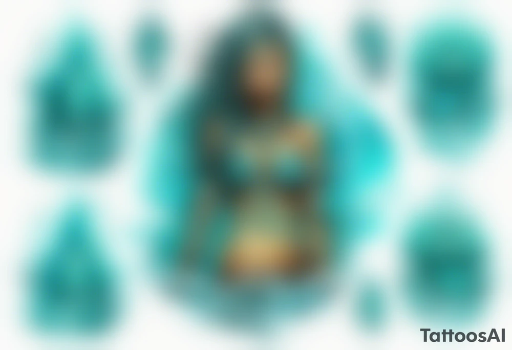 a turquoise Na'vi woman standing in the sea with water for legs surrounded by crashing waves tattoo idea