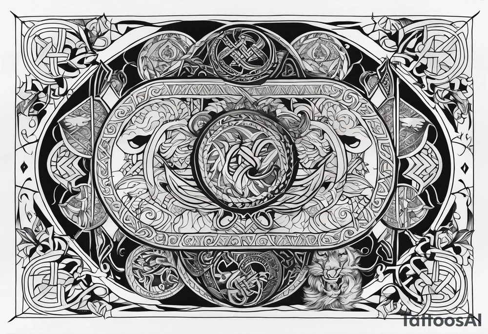 Vikings theme with symbols full sleave tattoo idea