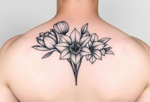 tulips, lily and daffodil clustered together tattoo idea
