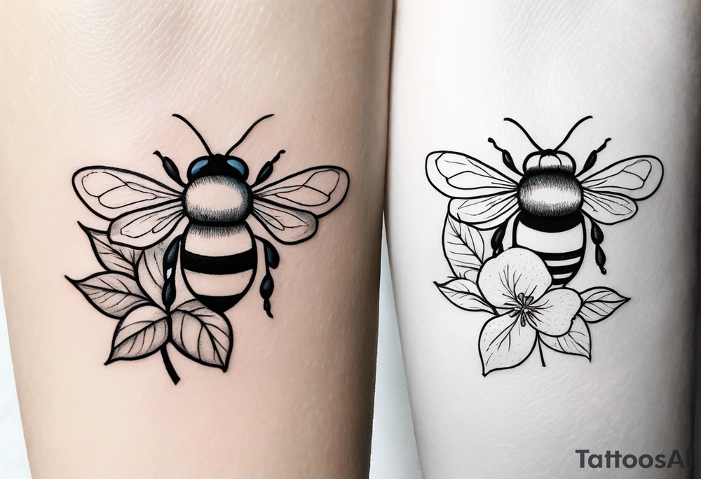 Small tattoo. There’s a hydrangea and a bee but they are not touching. Make the bee smaller than the hydrangea and have the bee off to the side. tattoo idea