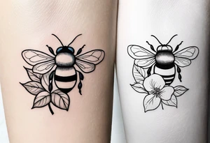 Small tattoo. There’s a hydrangea and a bee but they are not touching. Make the bee smaller than the hydrangea and have the bee off to the side. tattoo idea