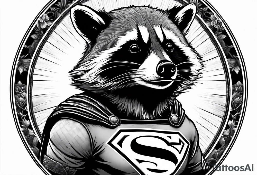 raccoon wearing a Superman t-shirt tattoo idea