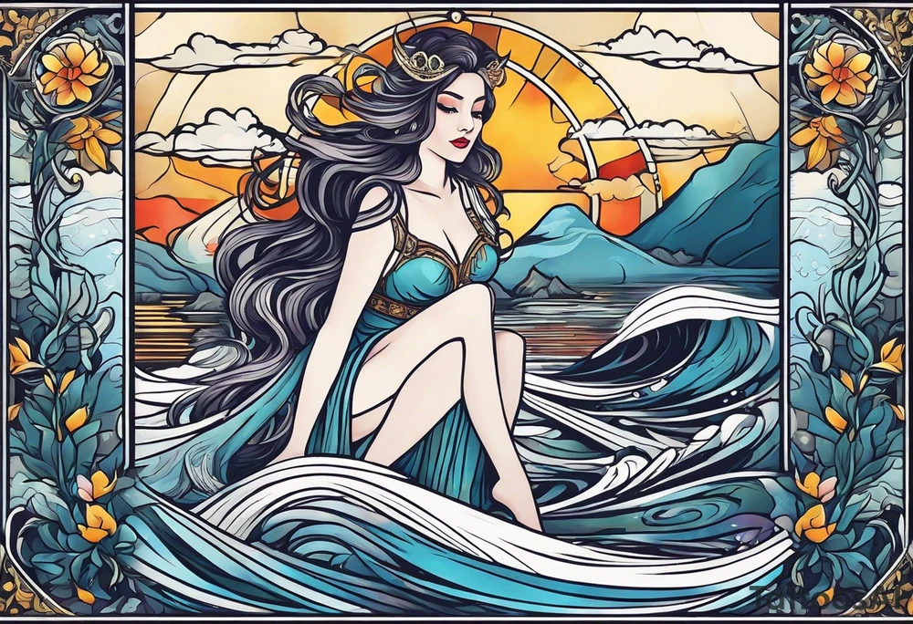 Lady of the lake in a tarot card design tattoo idea