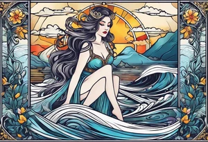 Lady of the lake in a tarot card design tattoo idea