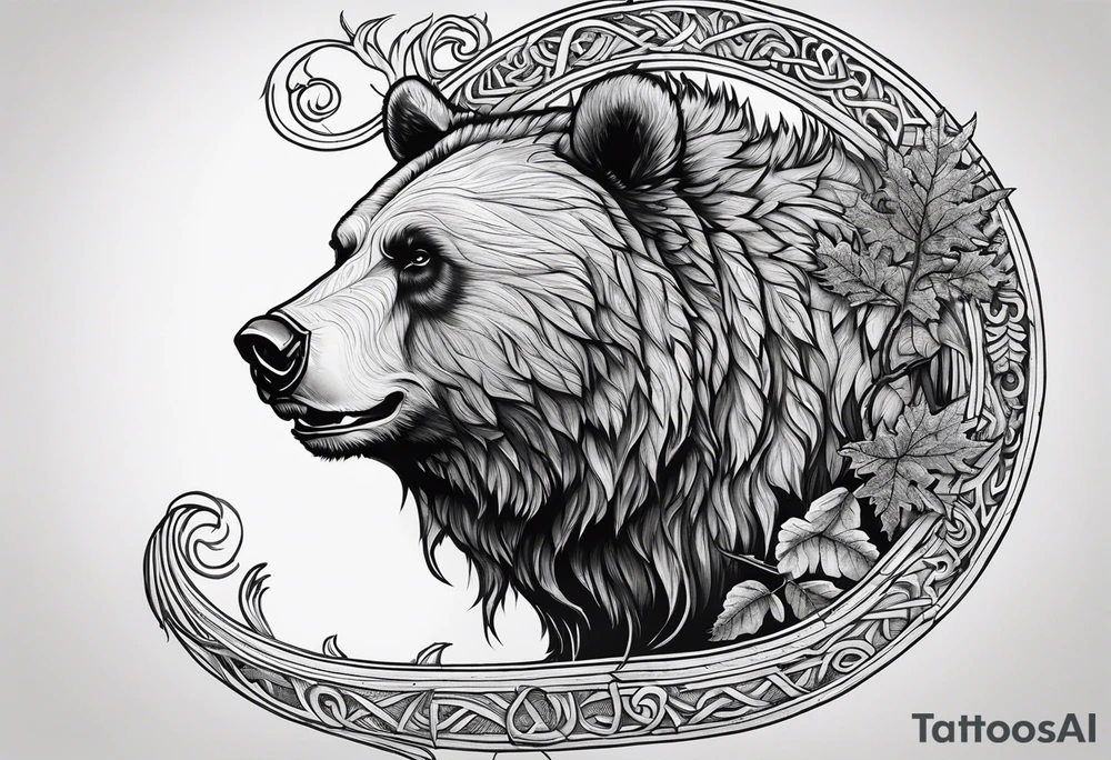 Viking long ship, grizzly bear, oak tree tattoo idea
