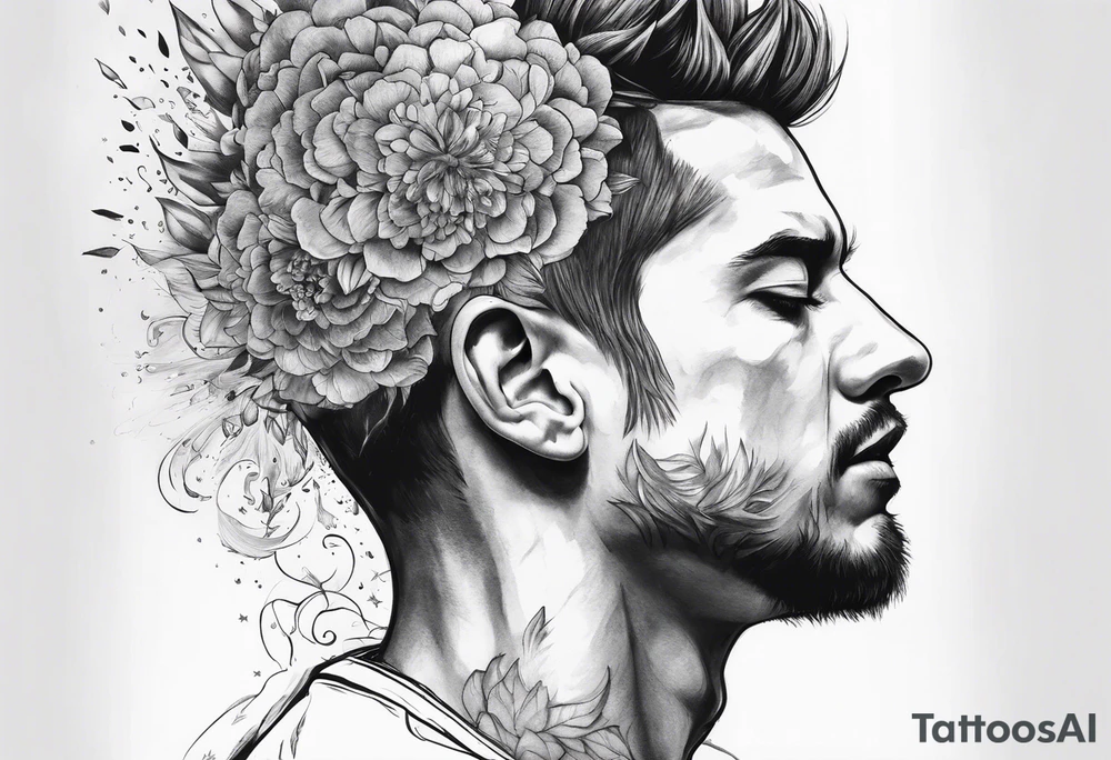 Man’s head exploding with thoughts and ideas portrait tattoo idea Man’s head exploding with thoughts and ideas portrait tattoo idea
