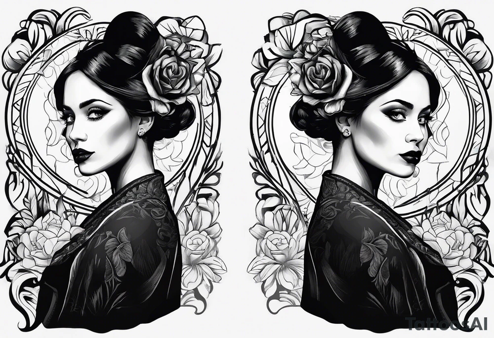 Portrait of the Woman in Black. No color tattoo idea