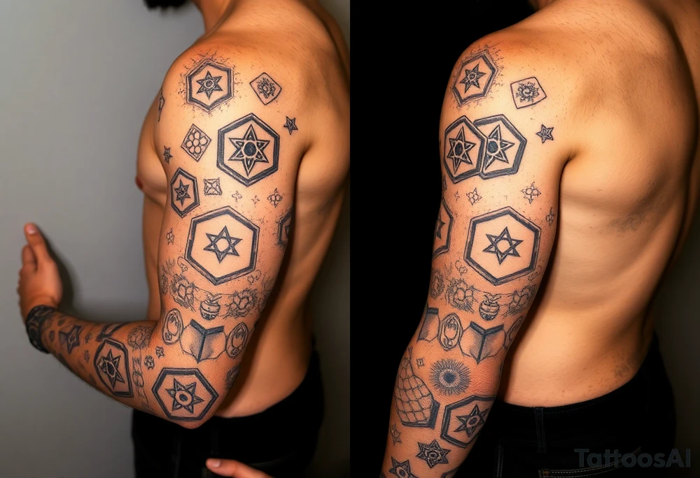 Good karma symbols inside honey combs repeated tattoo idea