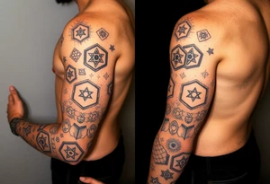 Good karma symbols inside honey combs repeated tattoo idea