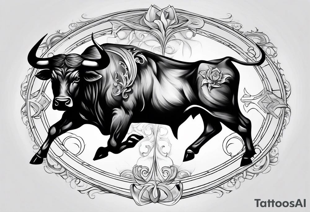 TAURUS BULL COMPASS white background tattoo idea