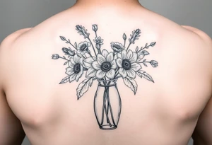 March, April, may, June, August, December flowers in a vase tattoo idea