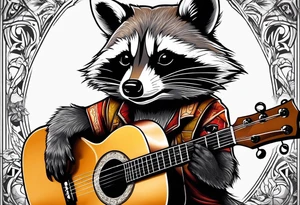 racoon playing guitar tattoo idea