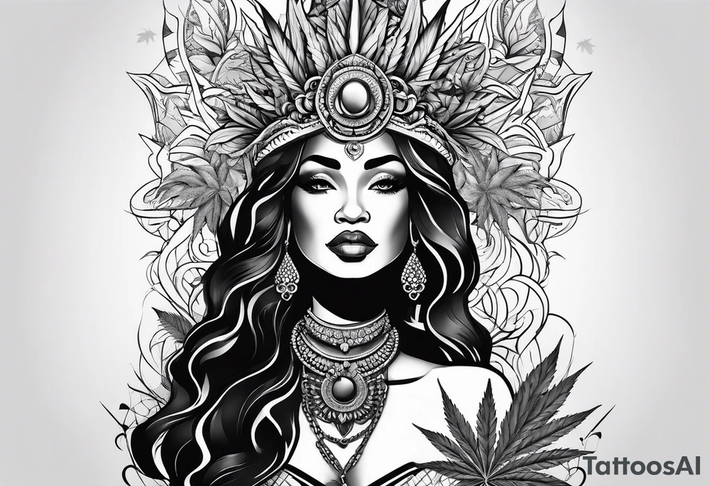 Black Goddess of marijuana tattoo idea