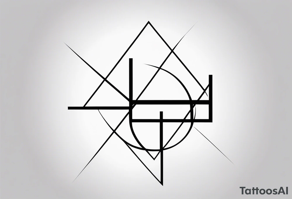 very minimalist tattoo. It should be long and narrow, to goo on an arm. It starts with one square with a dotted line coming out of it, connecting to two interlocked circles, with two lines coming out of them, then connecting to a triangle with multiple lines coming out of it. black and white. tattoo idea