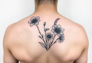 small tattoo with cosmos, lily of the valley, and chrysanthemum tattoo idea