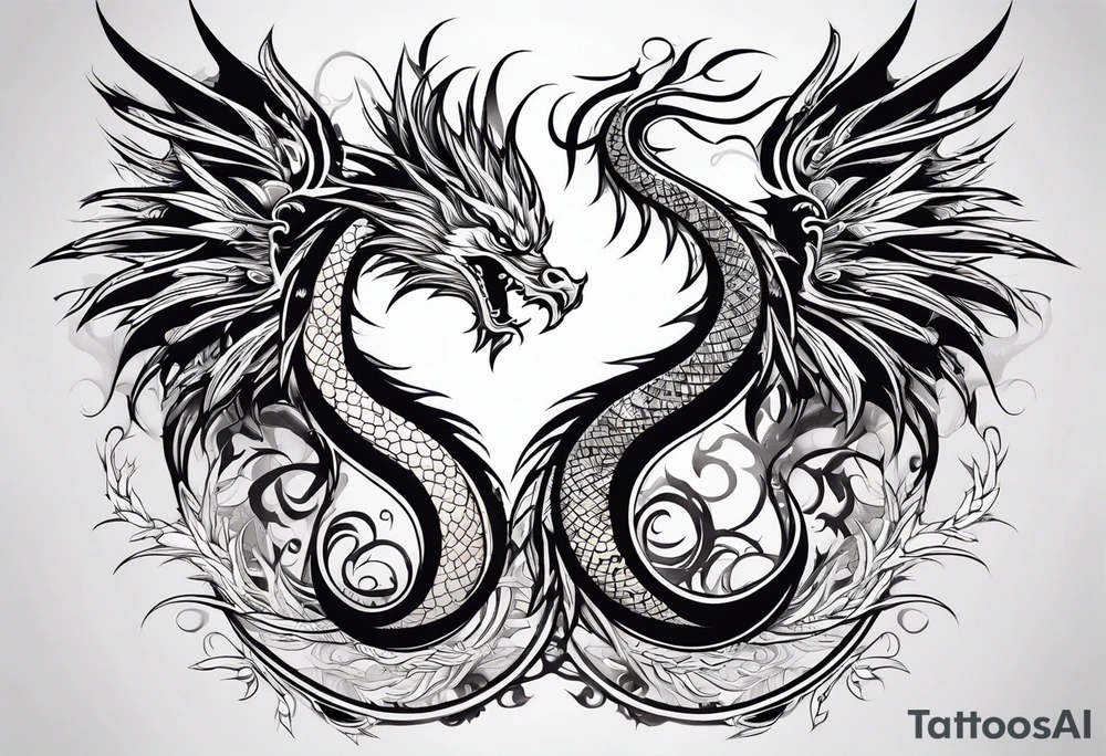 majestic  dragon and phoenix  in harmony and balance tribal tattoo tattoo idea