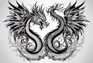 majestic  dragon and phoenix  in harmony and balance tribal tattoo tattoo idea