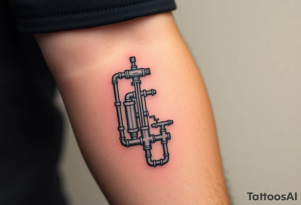 detailed system of plumbing pipes vertical ending with a fade off tattoo idea