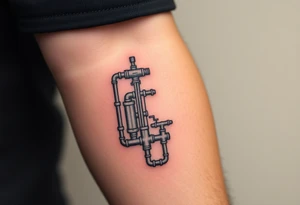 detailed system of plumbing pipes vertical ending with a fade off tattoo idea