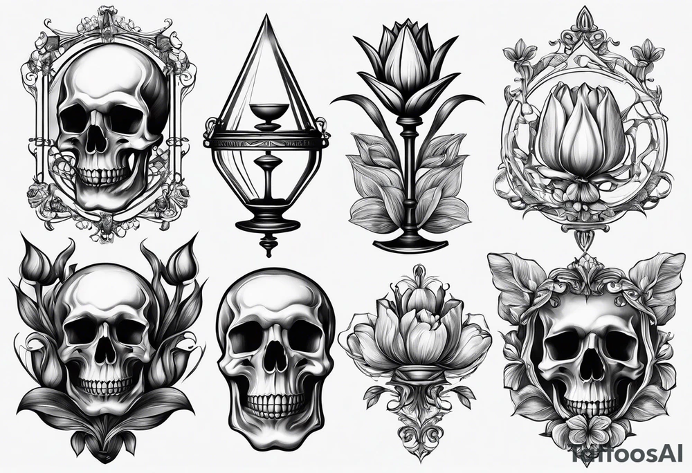 Stoicism Tulip, Skull, hourglass all separate pieces tattoo idea