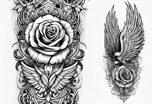 forearm tattoo
angel wing including a stylish rose with first name Isa encrypted tattoo idea